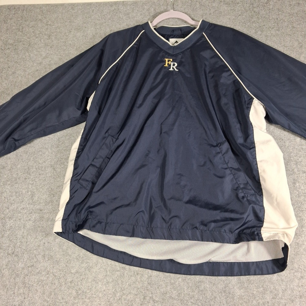 Augusta Sportswear Windbreaker Pullover Mens Medium Navy Blue V-Neck FR Logo